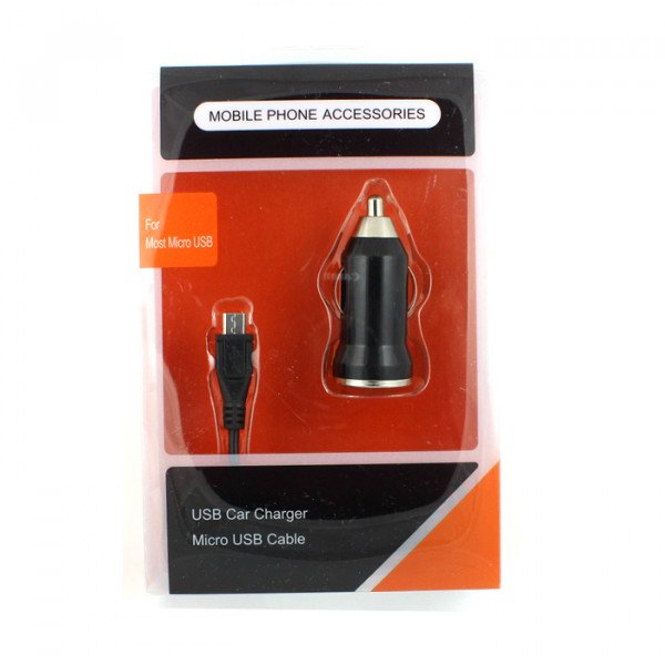 Wholesale 2 in 1 Power Micro USB V8/V9 Car Charger (Orange PK)